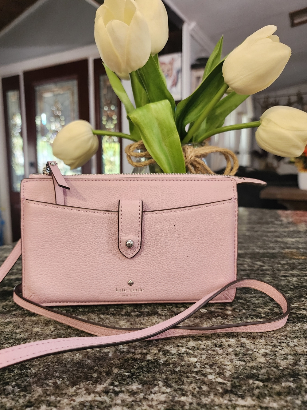 kate spade Jackson Small Tab Pale Pink Leather Crossbody- 8×5×2